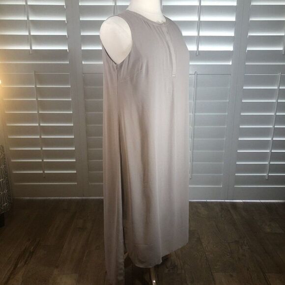 H by Halston Tan Chiffon Sleeveless A-Line Shirt Maxi Dress 18 Lined Henley Plus - Picture 3 of 12